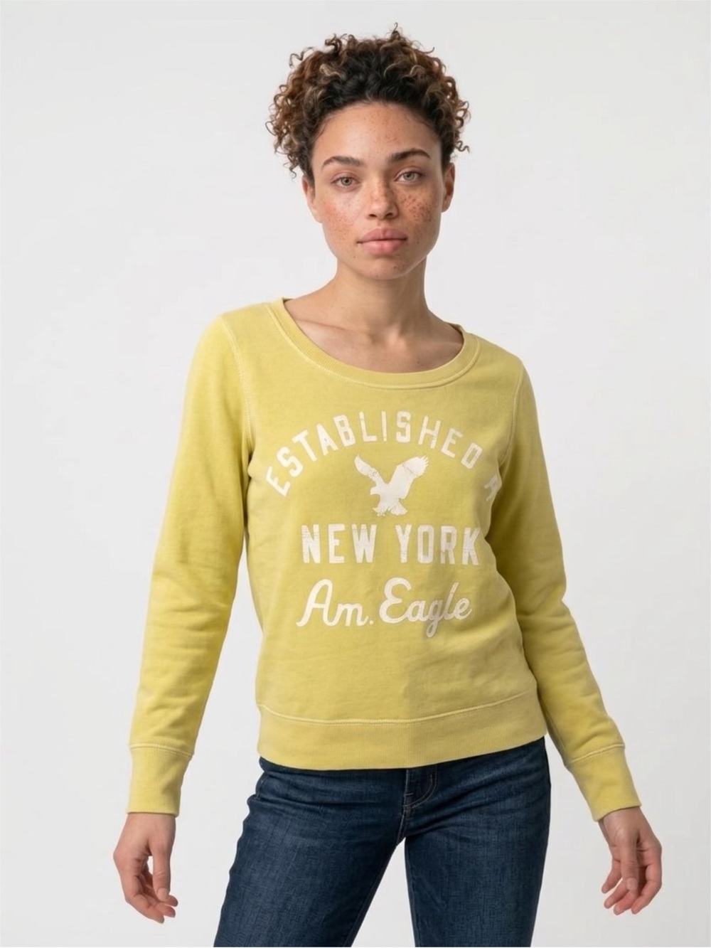 American Eagle Outfitters Yellow Graphic Crewneck Sweatshirt